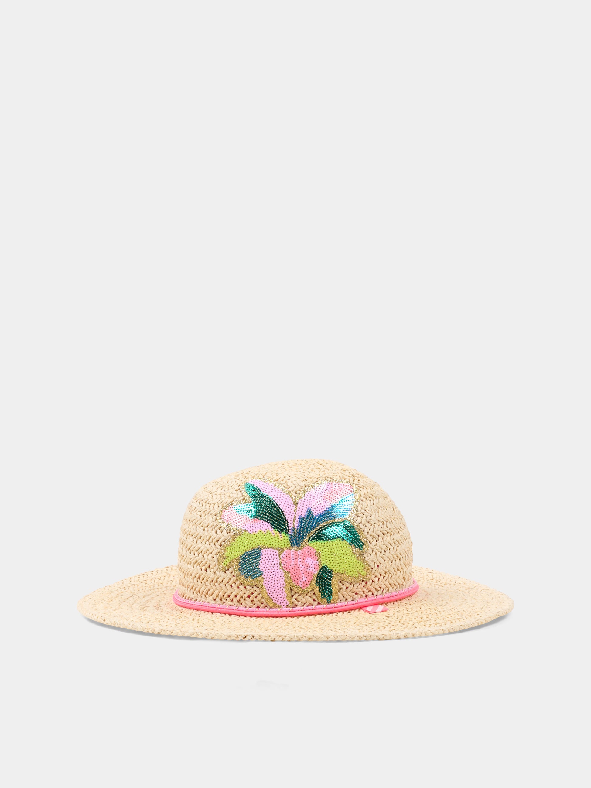 Cappello di paglia per bambina con ricamo multicolor,Billieblush,U22017 Z41