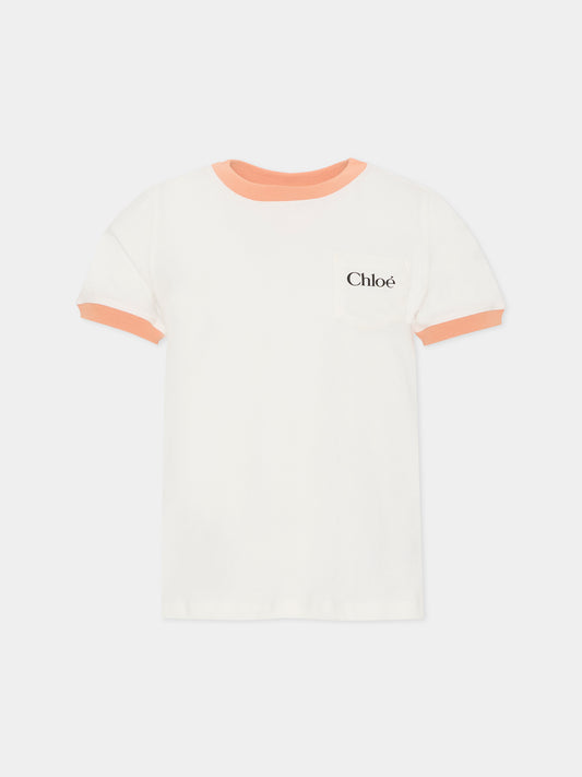 T-shirt avorio per bambina con logo,Chloé Kids,C20860 117
