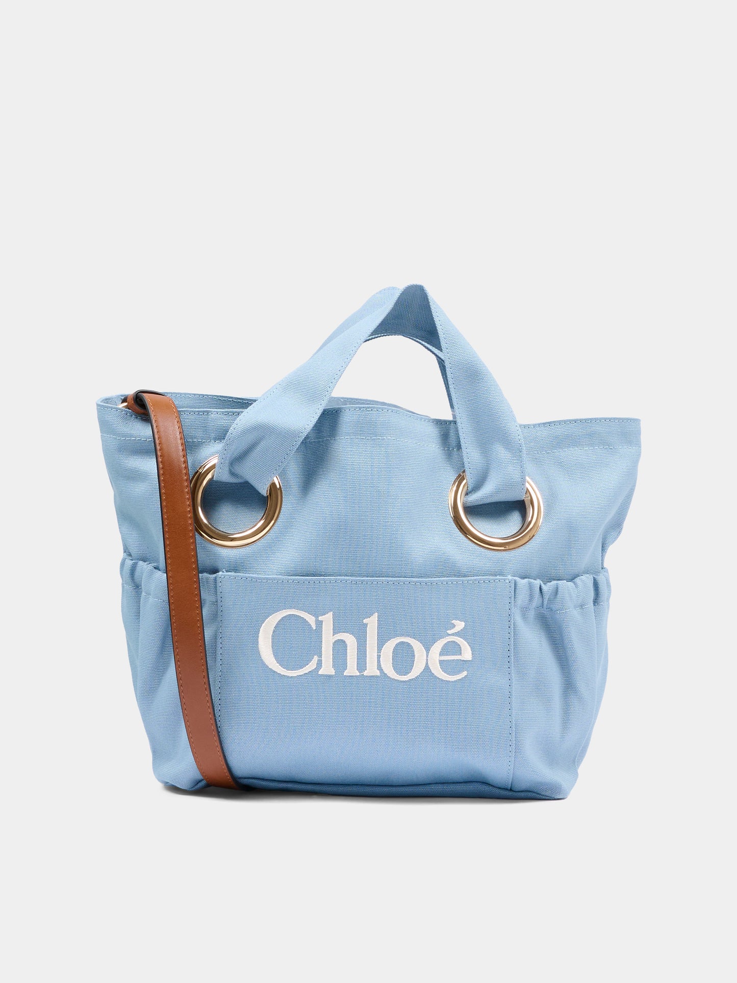 Borsa celeste per bambina con logo ricamato,Chloé Kids,C20872 821