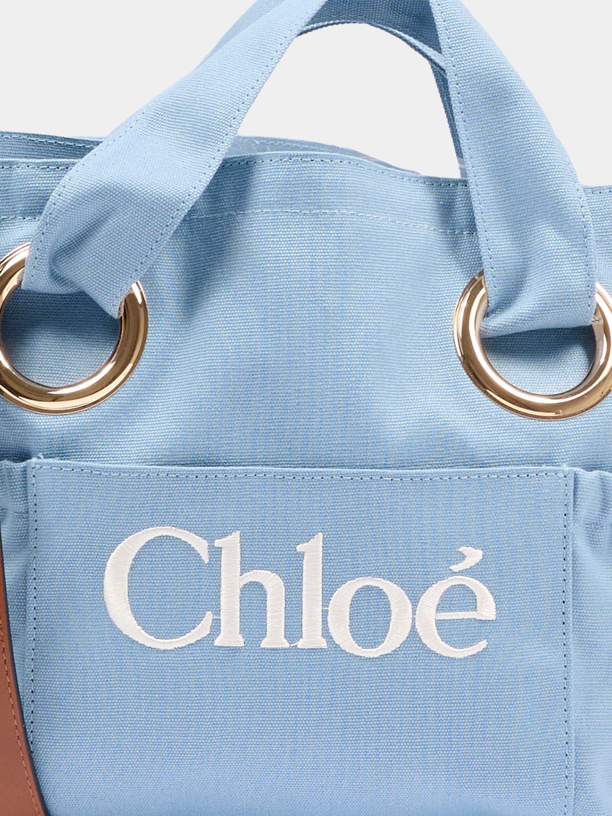 Borsa celeste per bambina con logo ricamato,Chloé Kids,C20872 821