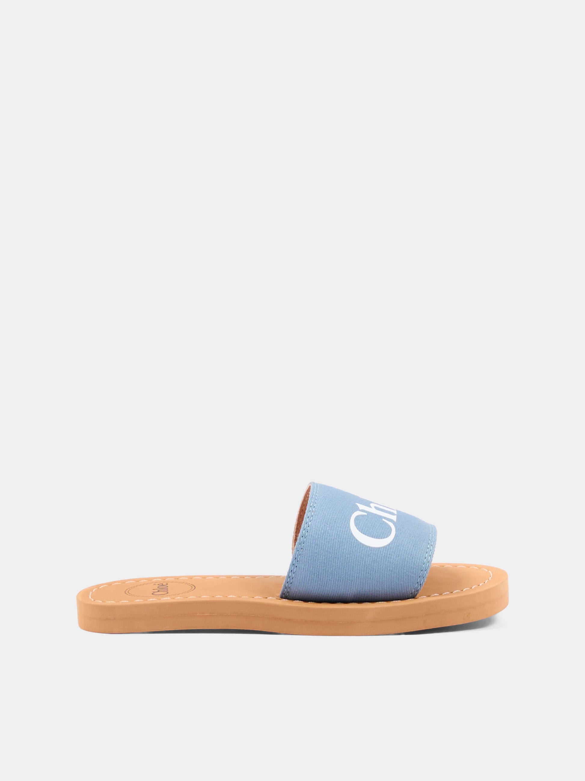 Ciabatte celesti per bambina con logo,Chloé Kids,C20881 821