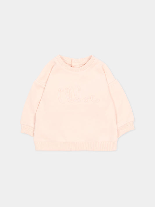 Felpa rosa per neonata con logo ricamato,Chloé Kids,C20913 46J