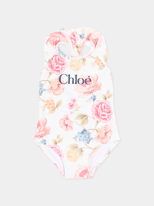 Costume intero multicolor per neonata con logo,Chloé Kids,C20915 S95