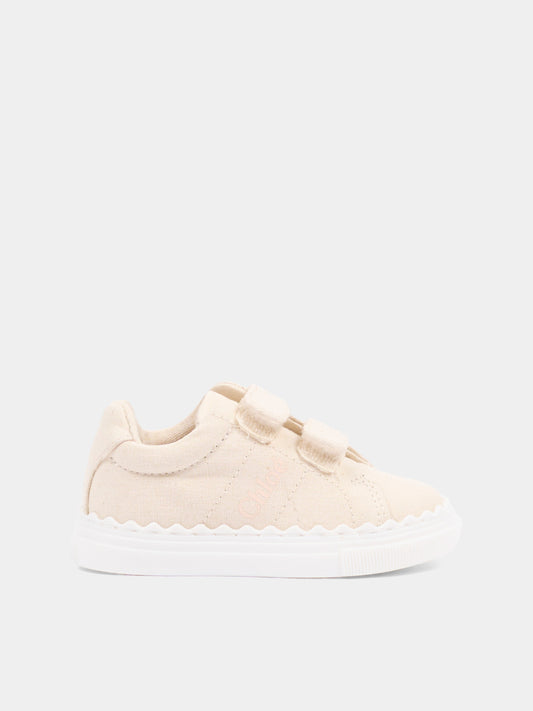 Sneakers beige per neonata con logo,Chloé Kids,C20918 117