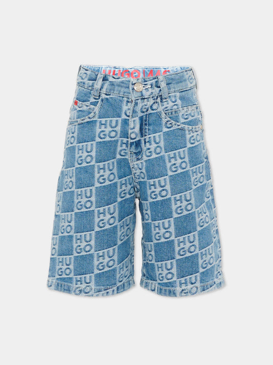 Shorts denim per bambino con logo,Hugo,G00996 Z25