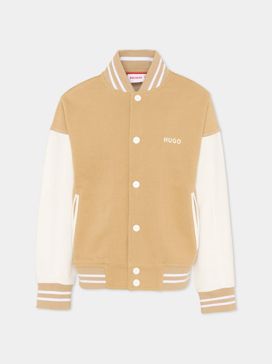 Bomber beige per bambino con logo,Hugo,G01003 23B