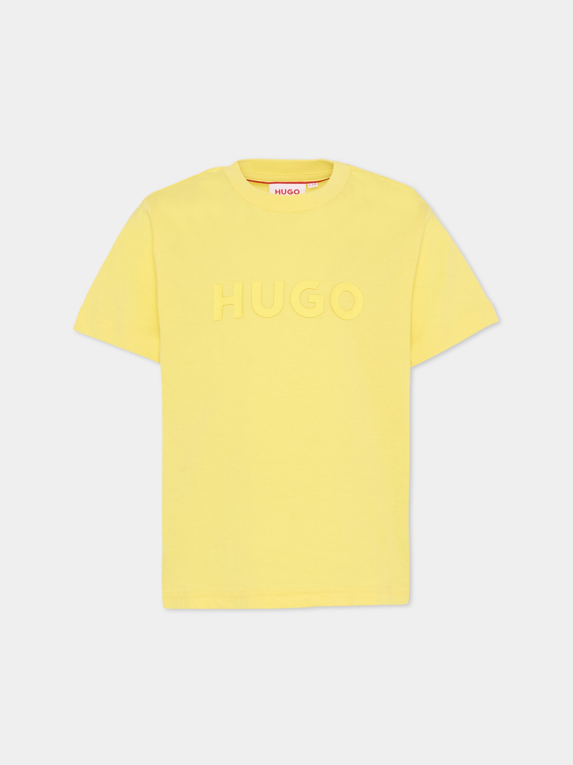 T-shirt gialla per bambino con logo,Hugo,G01014 544