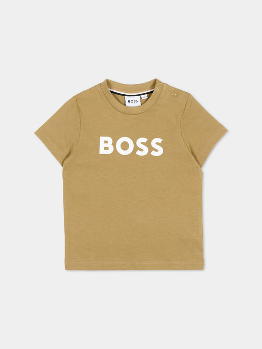 T-Shirt beige per neonato con logo,Boss,J52712 295