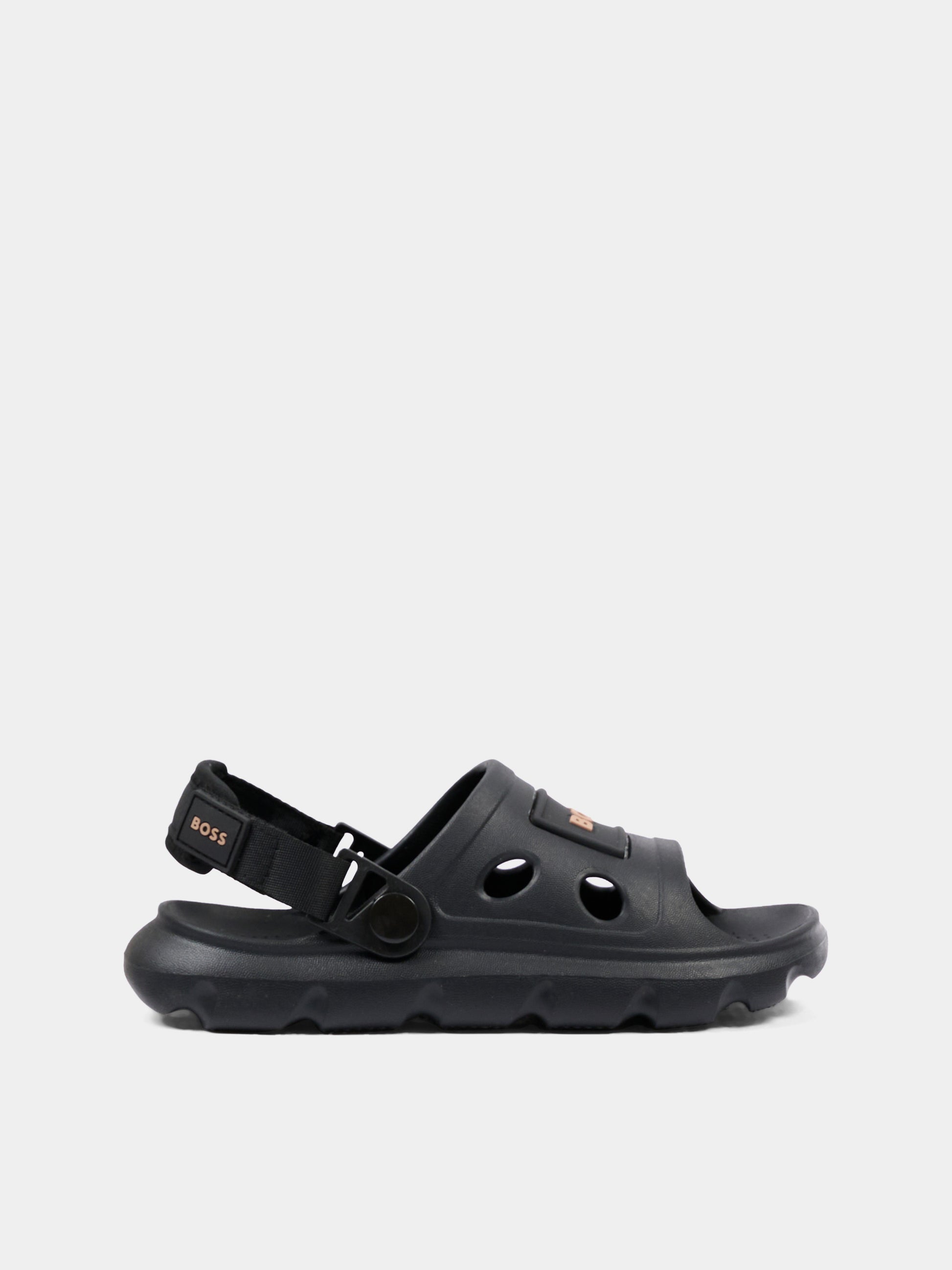 Sandali neri per bambino con logo,Boss,J52813 09B