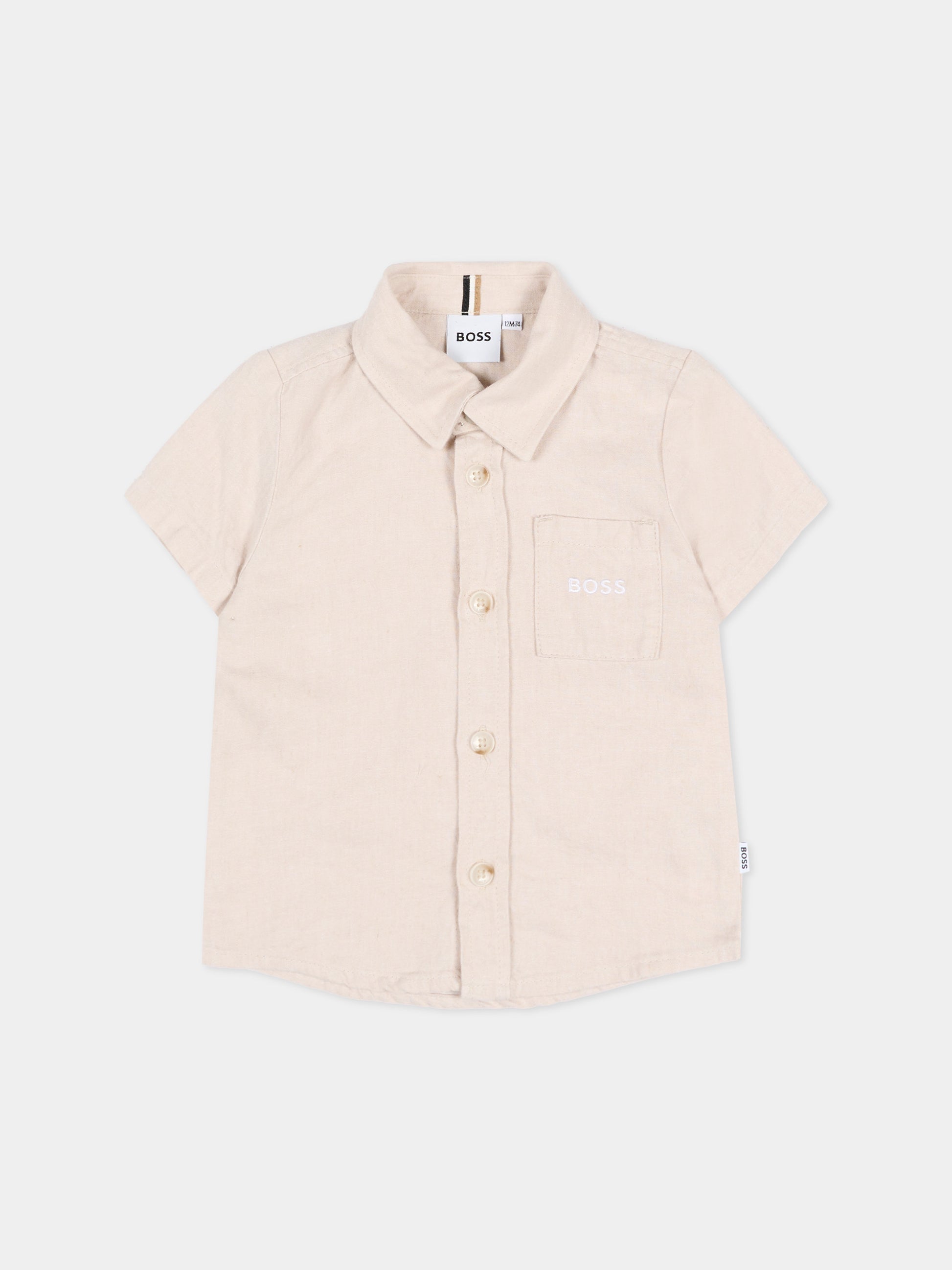 Camicia beige per neonato con logo,Boss,J52843 130