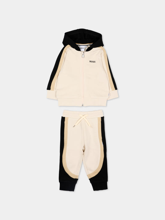 Completo sportivo lungo beige per neonato con logo,Boss,J52850 21C