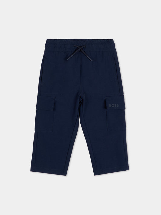 Pantalone blu per neonato con tasche cargo,Boss,J52855 849