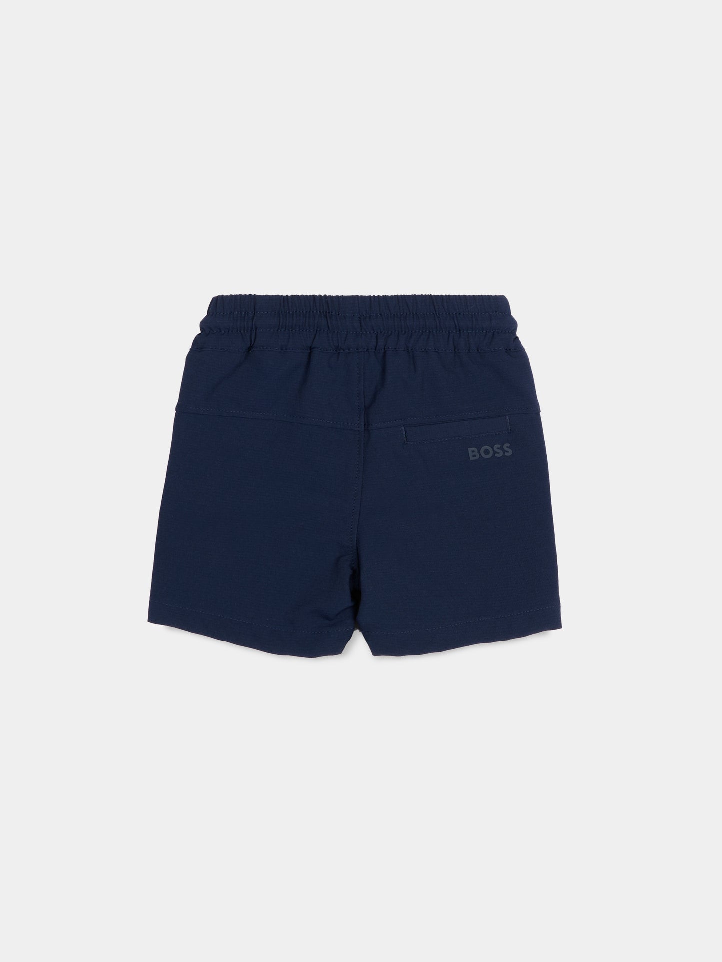 Shorts blu per neonato logo tono su tono,Boss,J52876 849