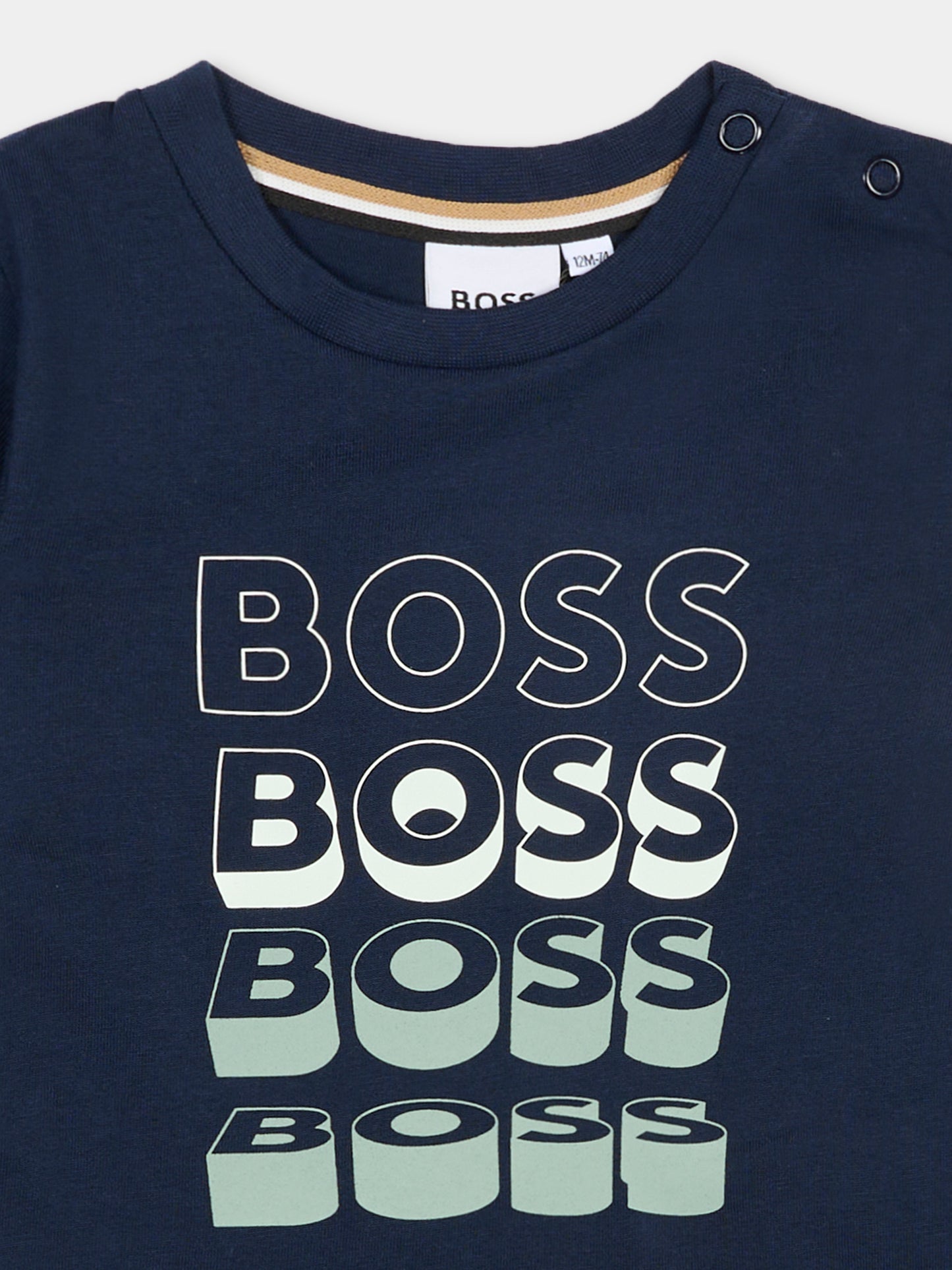 T-shirt blu per neonato con loghi,Boss,J52889 849