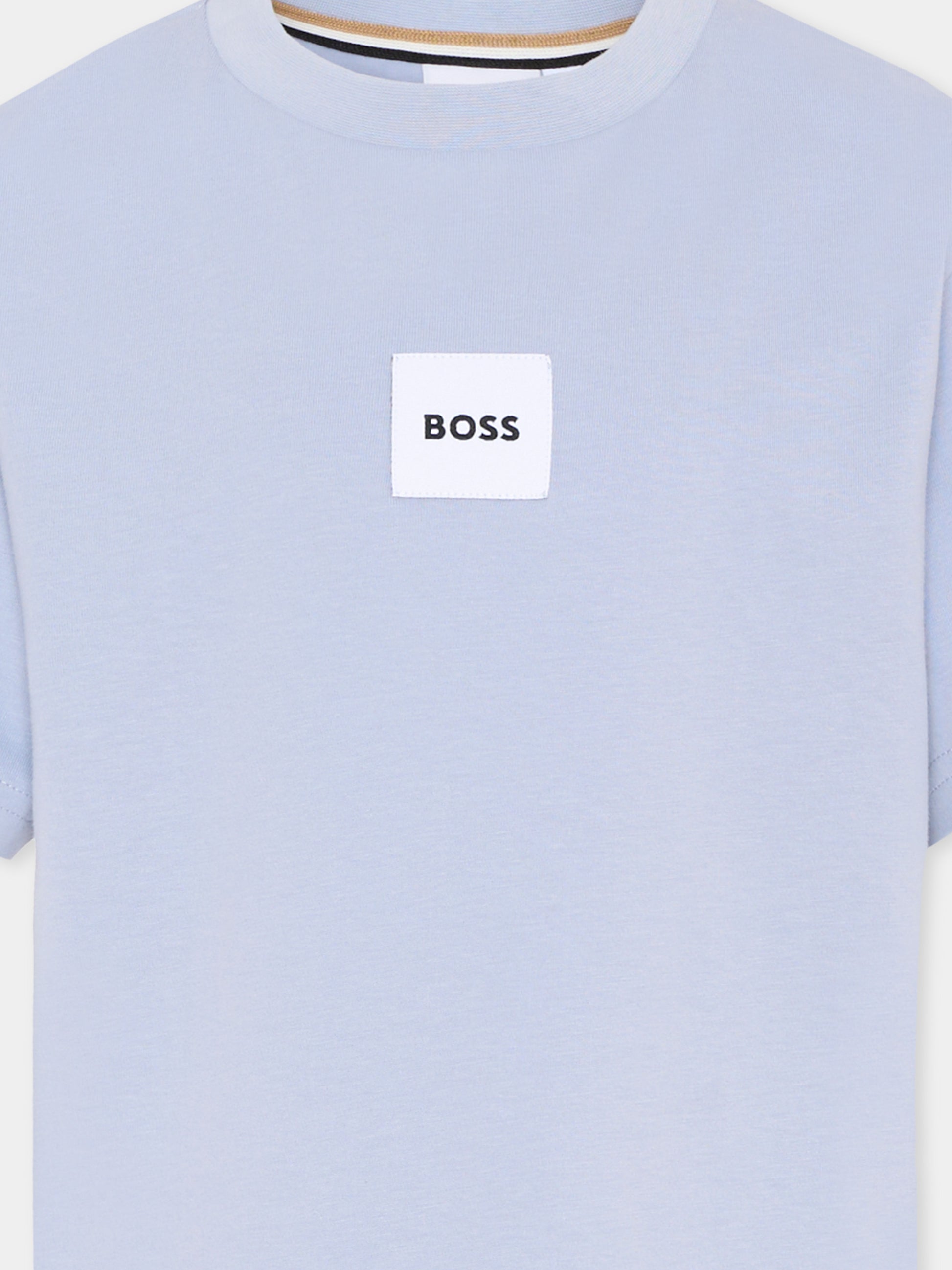 T-Shirt celeste per bambino con logo,Boss,J52897 057