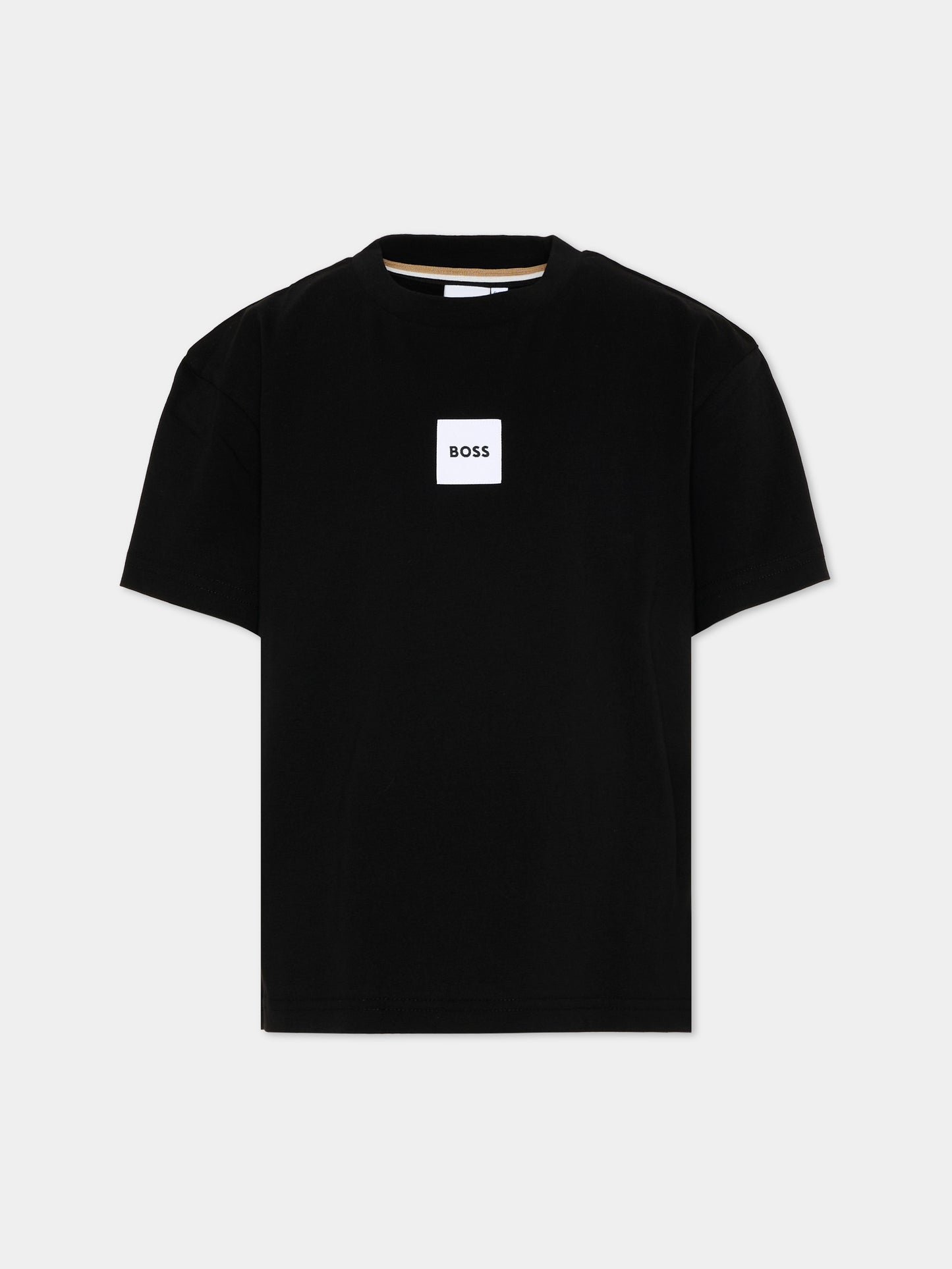 T-Shirt nera con logo per bambino,Boss,J52897 09B