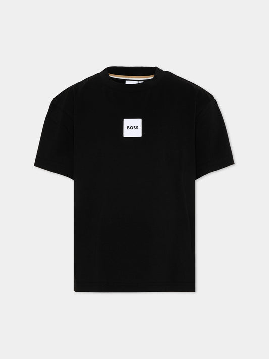 T-Shirt nera con logo per bambino,Boss,J52897 09B