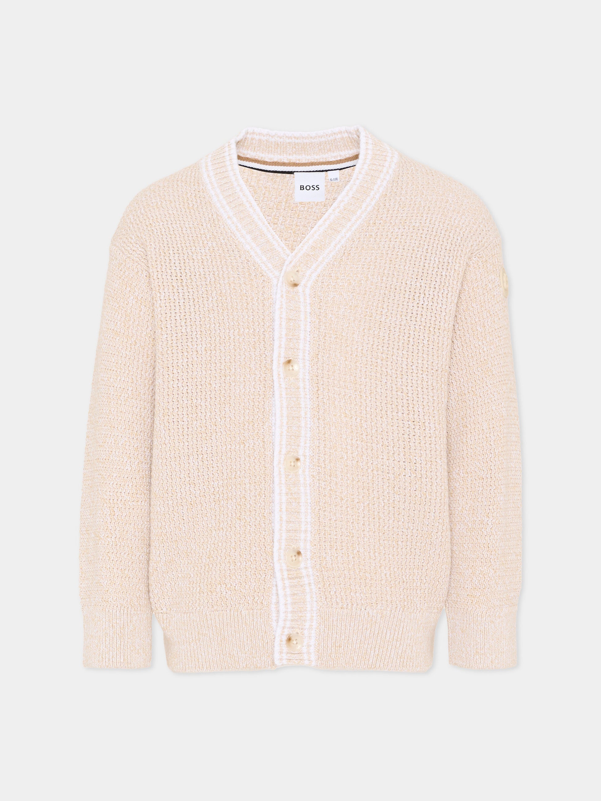 Cardigan beige per bambino a coste,Boss,J52936 249