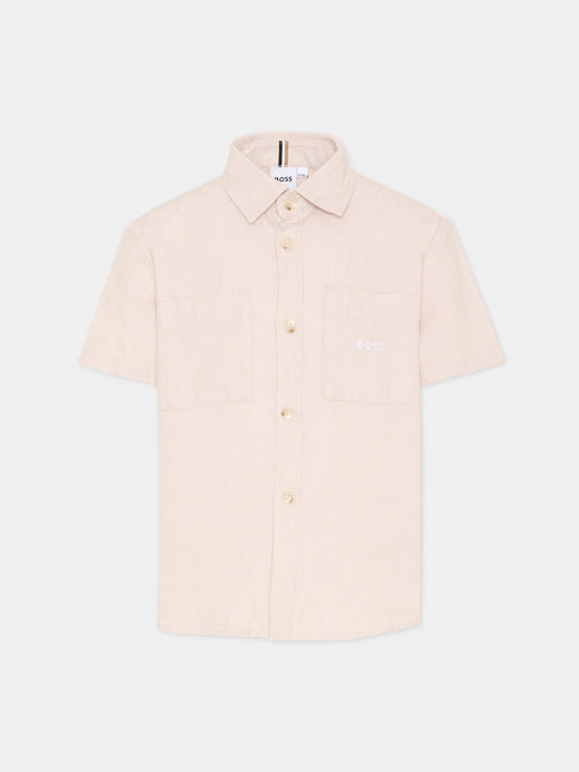 Camicia beige per bambino con logo,Boss,J52942 130