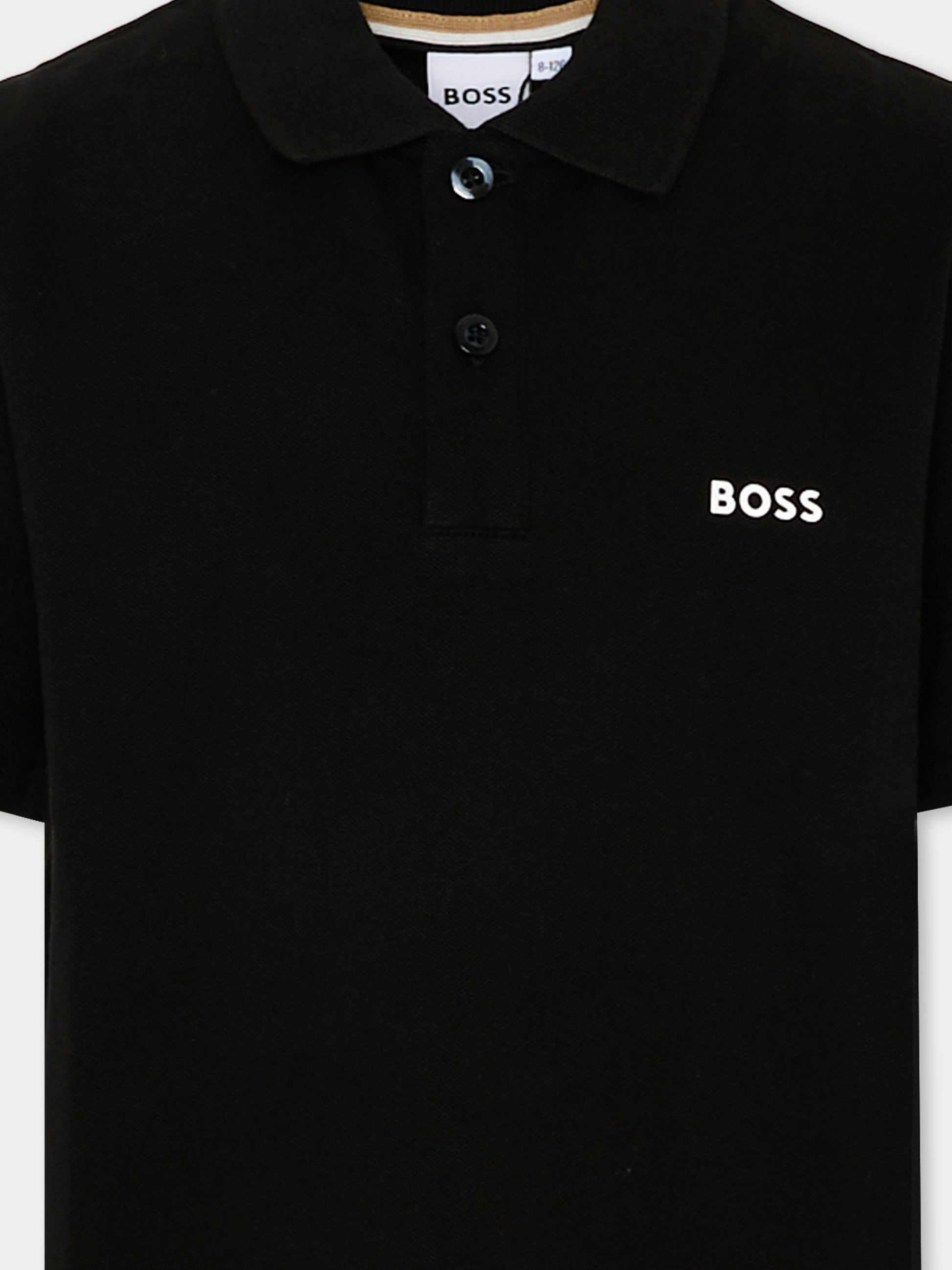 Polo nera per bambino con logo,Boss,J52954 09B