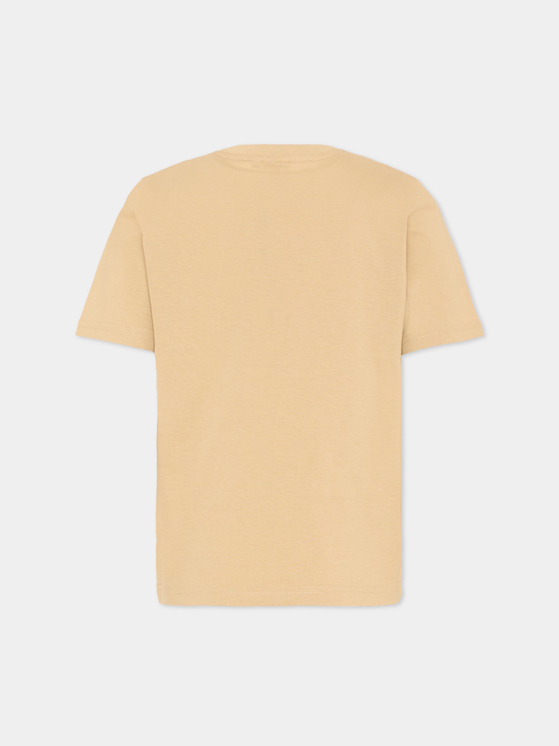 T-Shirt beige per bambino con bande logo,Boss,J52979 249