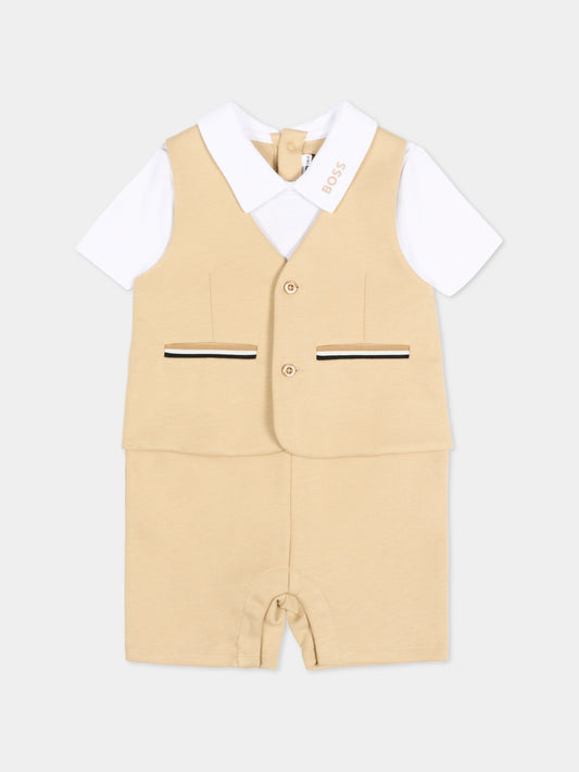 Pagliaccetto beige per neonato con gilet,Boss,J53036 249