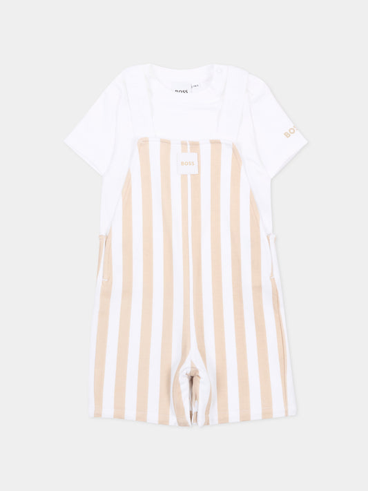Salopette beige a righe per neonato,Boss,J53038 249
