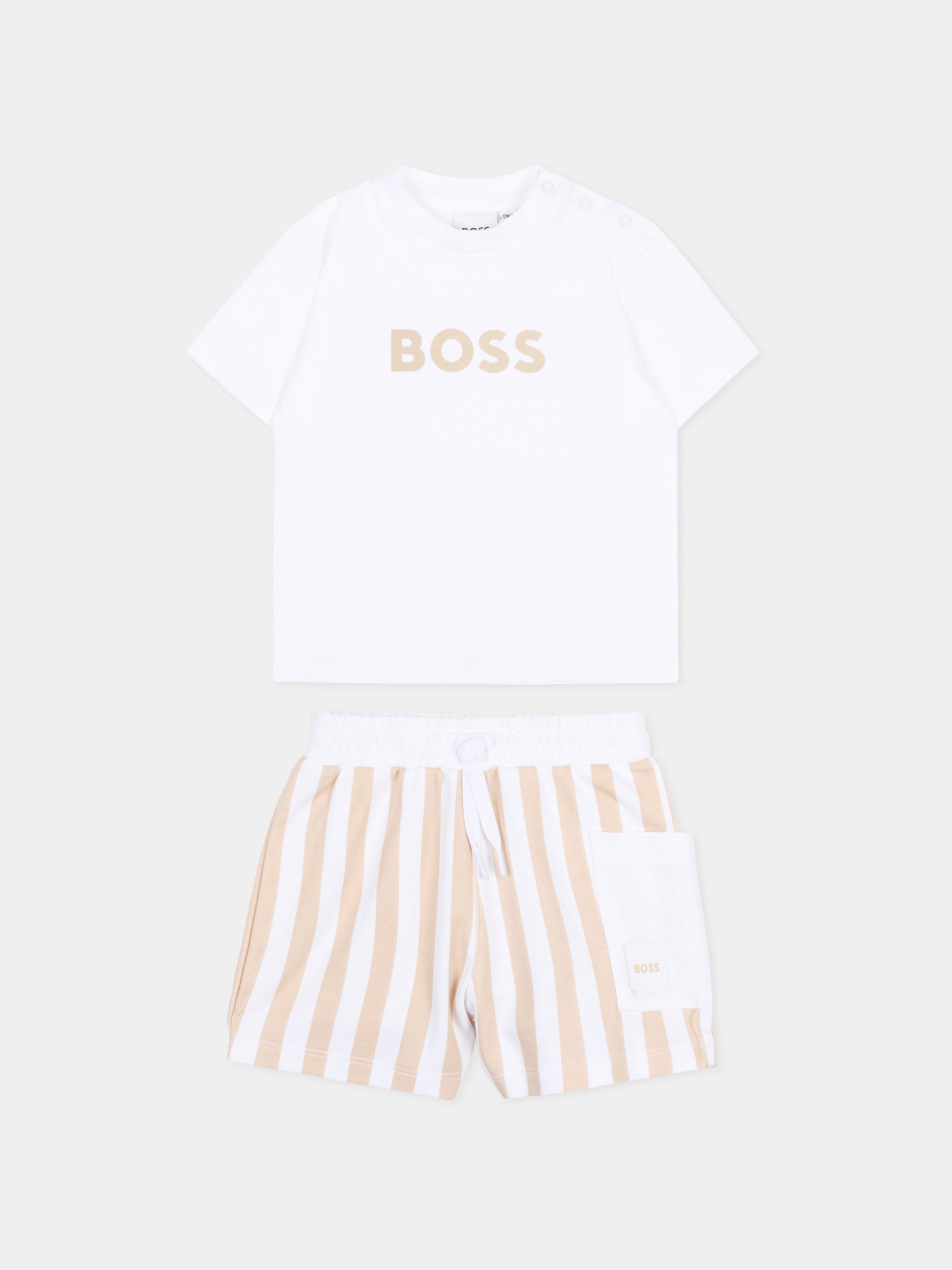Completo sportivo beige per neonato a righe,Boss,J53048 249