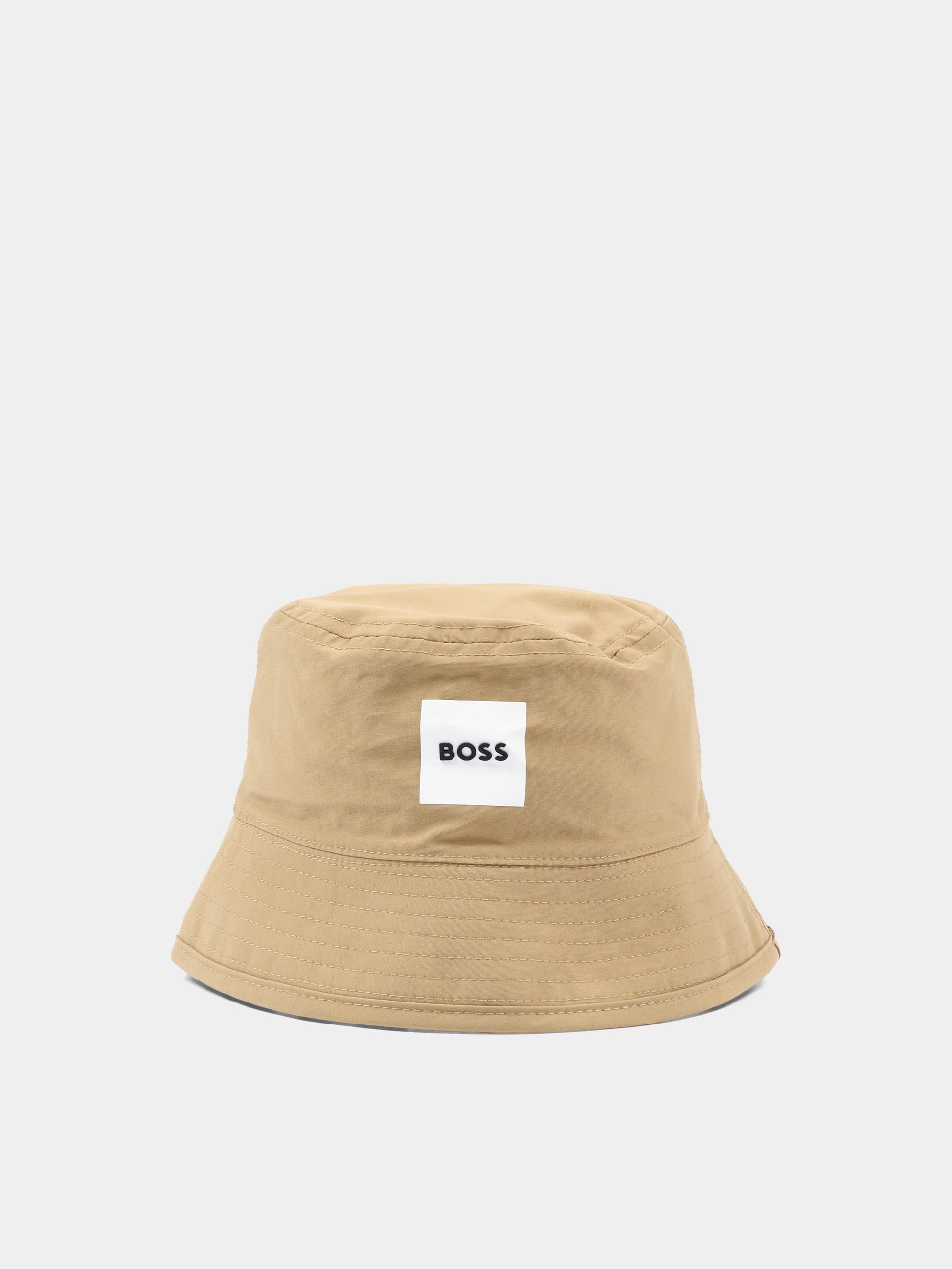 Cloche beige per neonato reversibile con logo,Boss,J53140 295