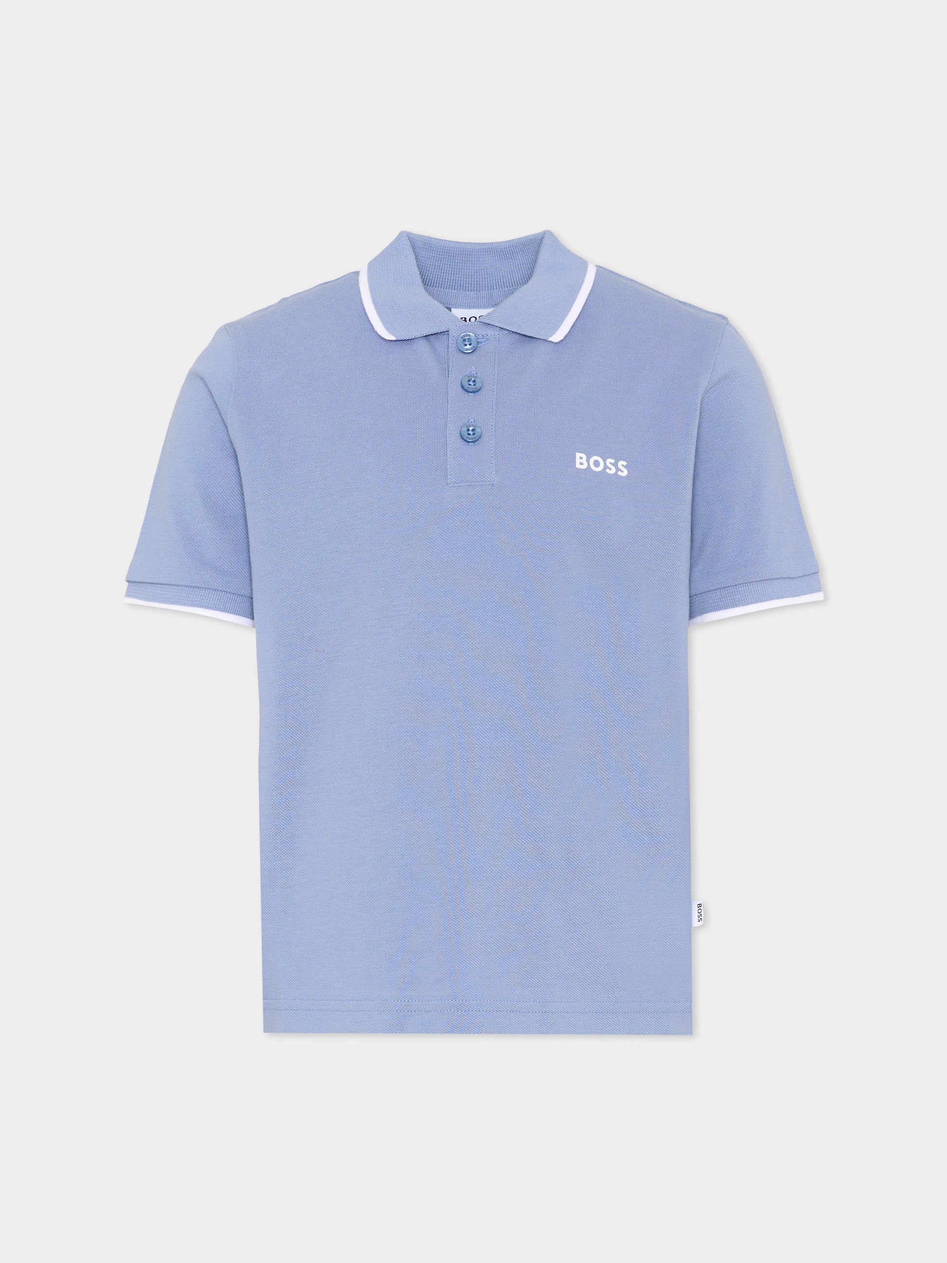 Polo celeste per bambino con logo,Boss,J53169 881