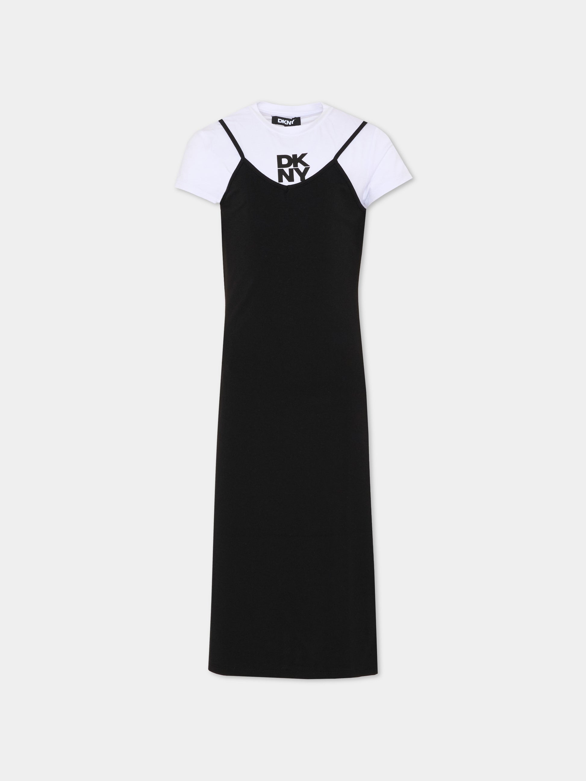 Vestito nero per bambina con logo nero,Dkny,D62599 09B