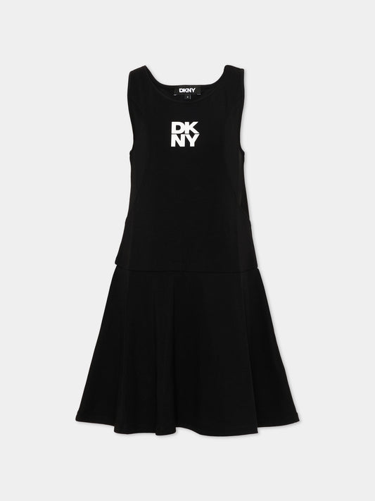 Vestito nero per bambina con logo,Dkny,D62601 09B