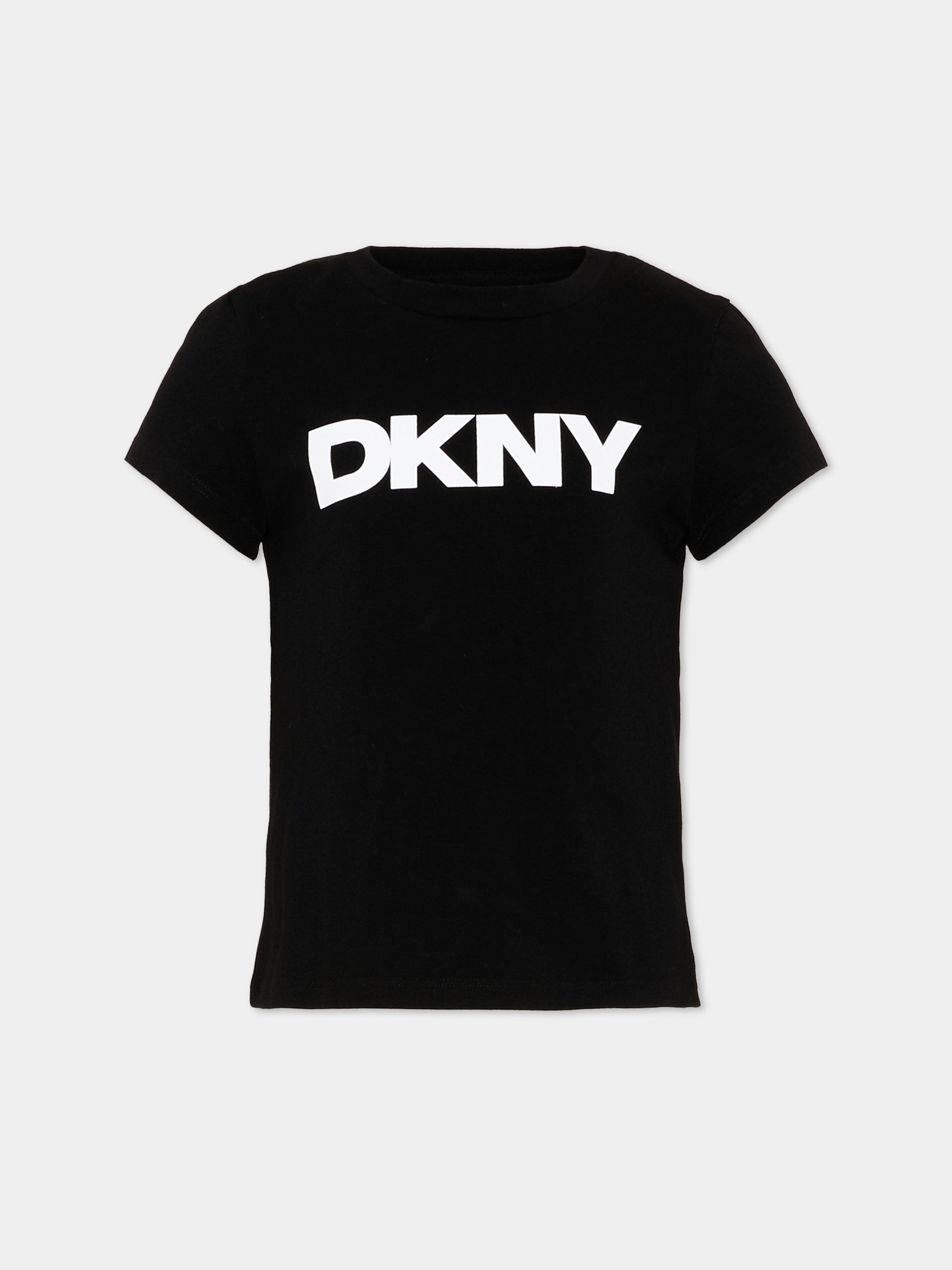 T-Shirt nera per bambina con logo,Dkny,D62617 09B