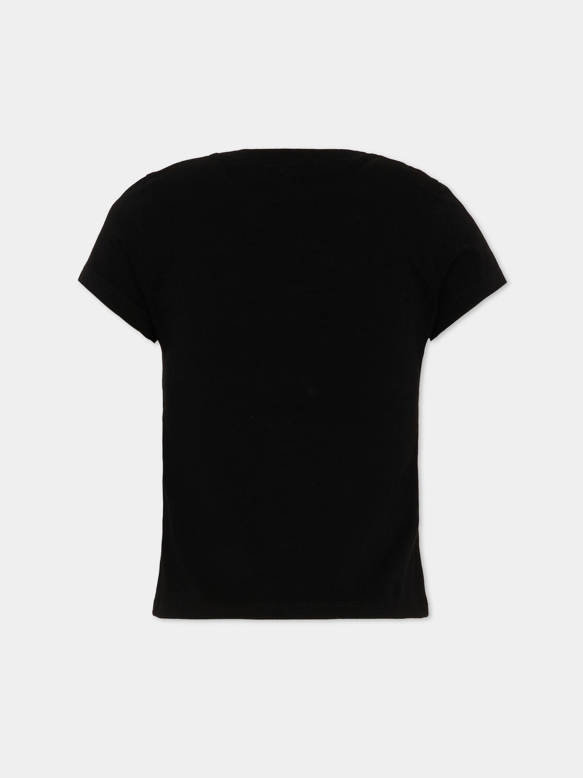 T-Shirt nera per bambina con logo,Dkny,D62617 09B