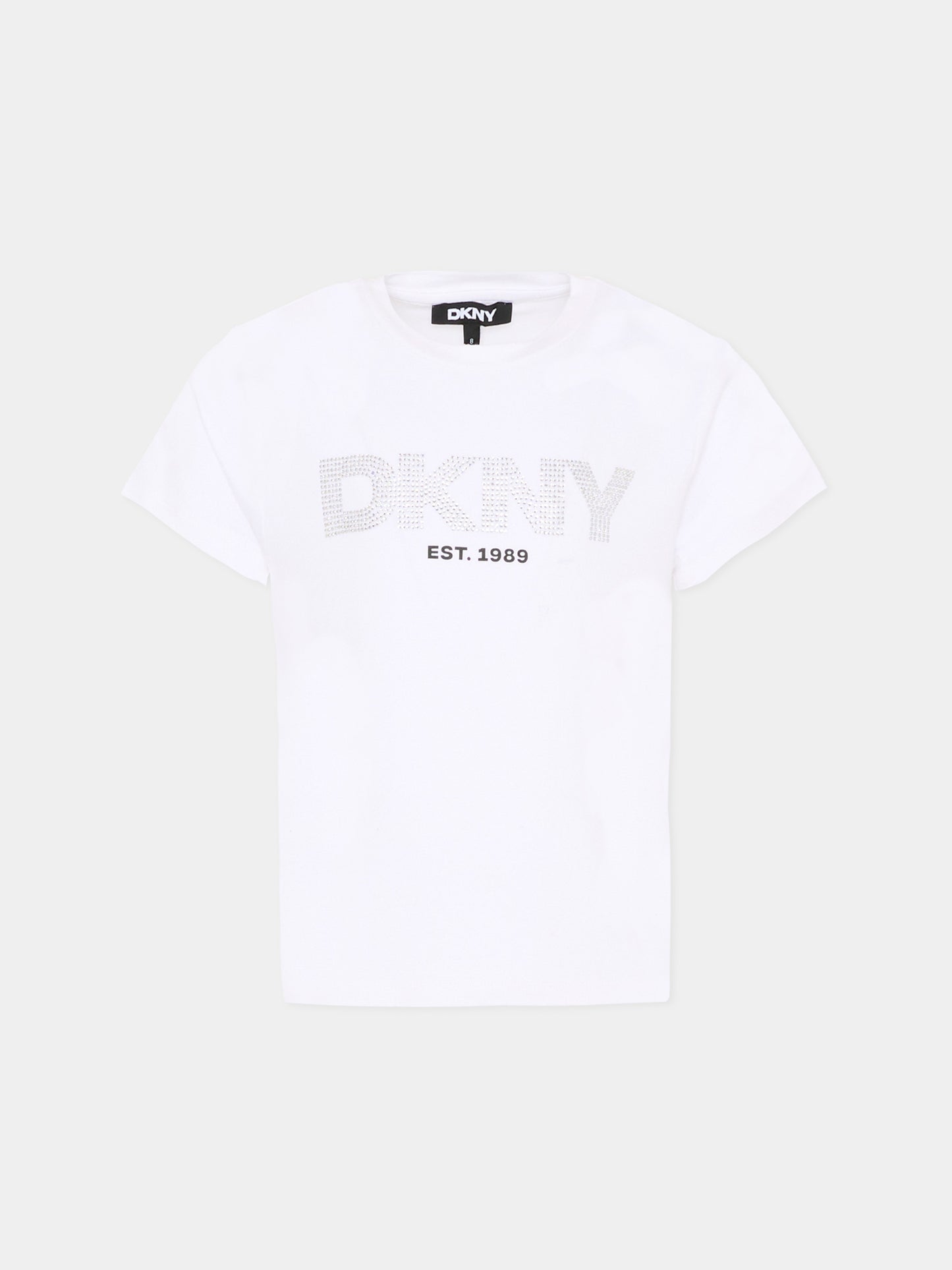 T-Shirt bianca per bambina con logo,Dkny,D62619 10P