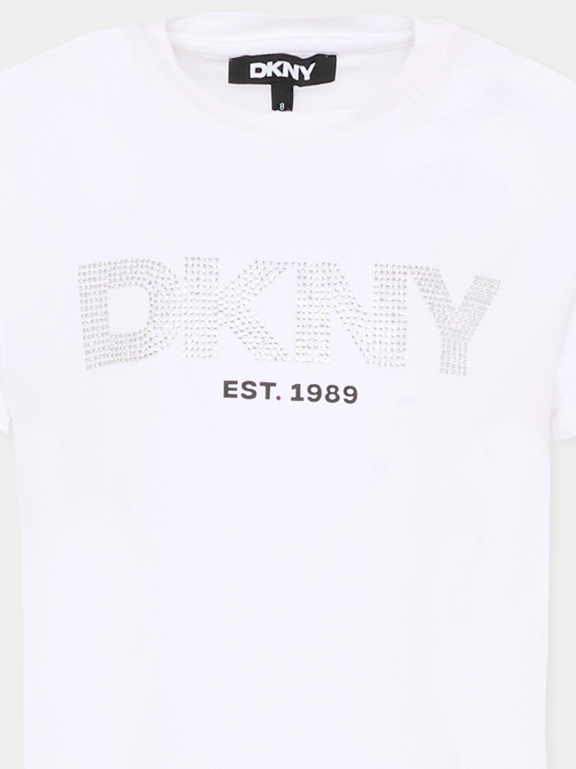 T-Shirt bianca per bambina con logo,Dkny,D62619 10P