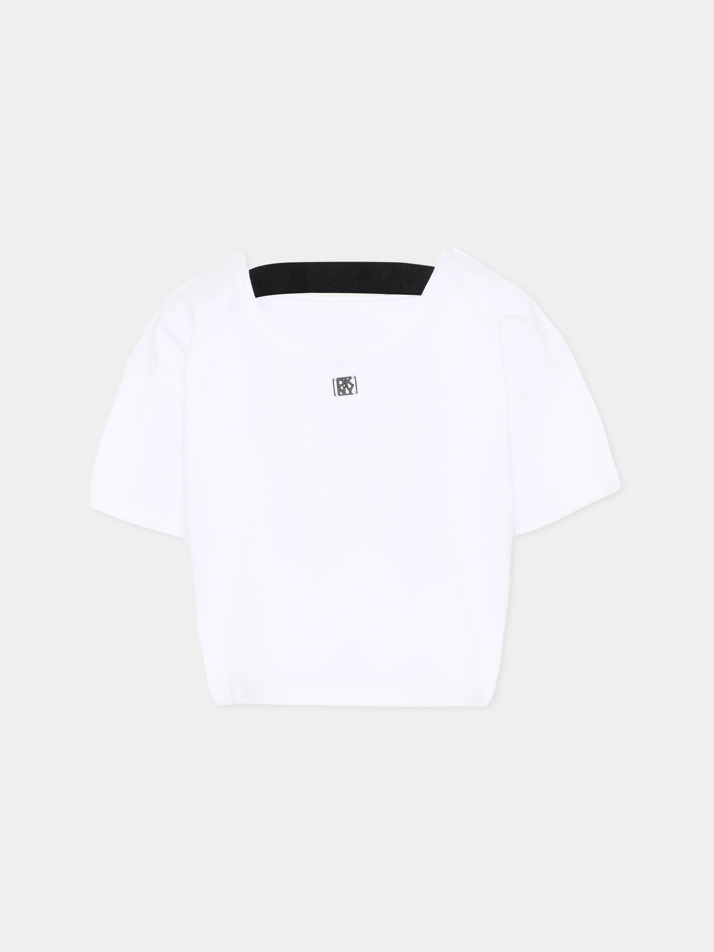 T-Shirt bianca per bambina con logo,Dkny,D62624 10P