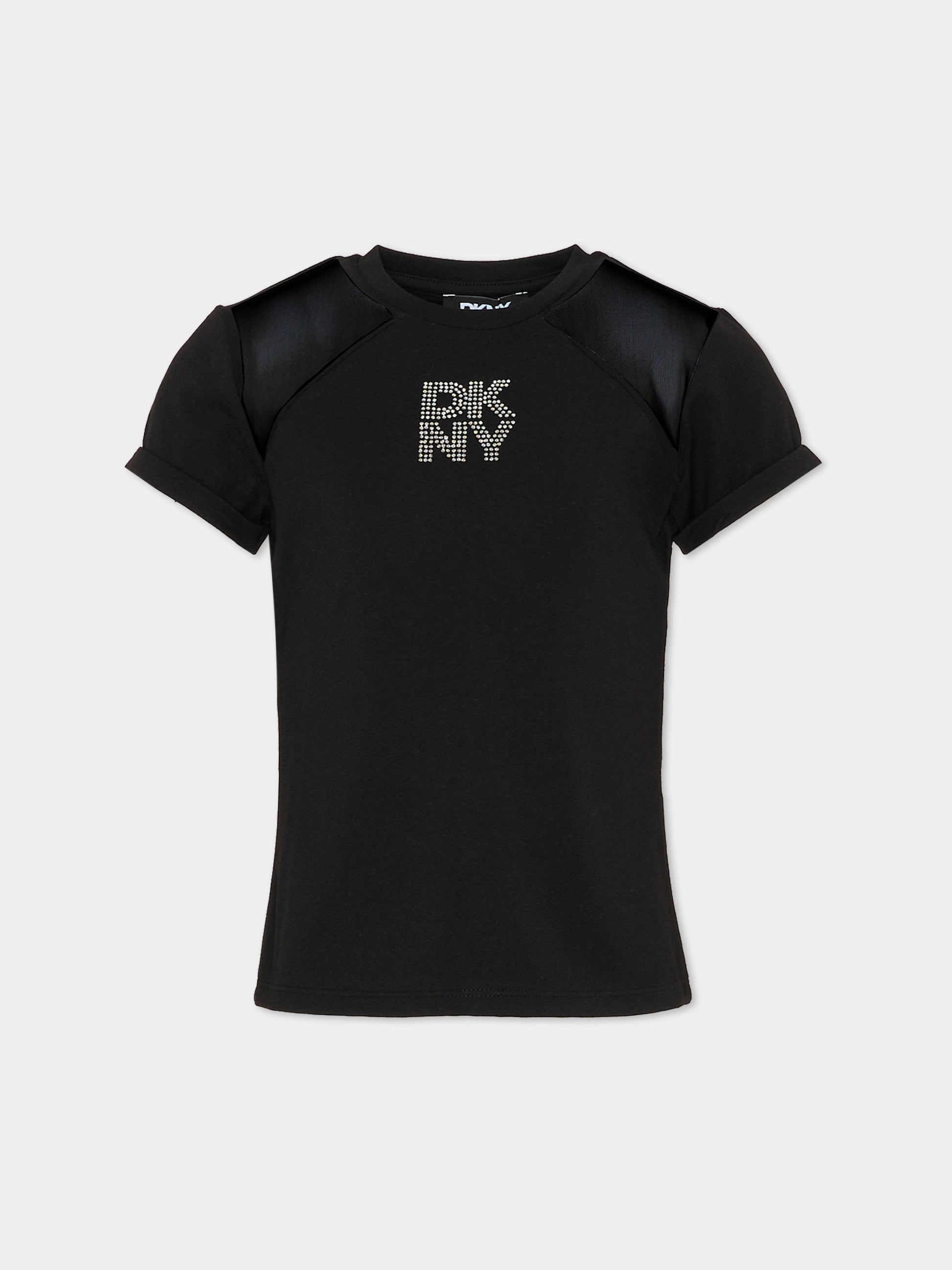 T-shirt nera per bambina con logo,Dkny,D62694 09B