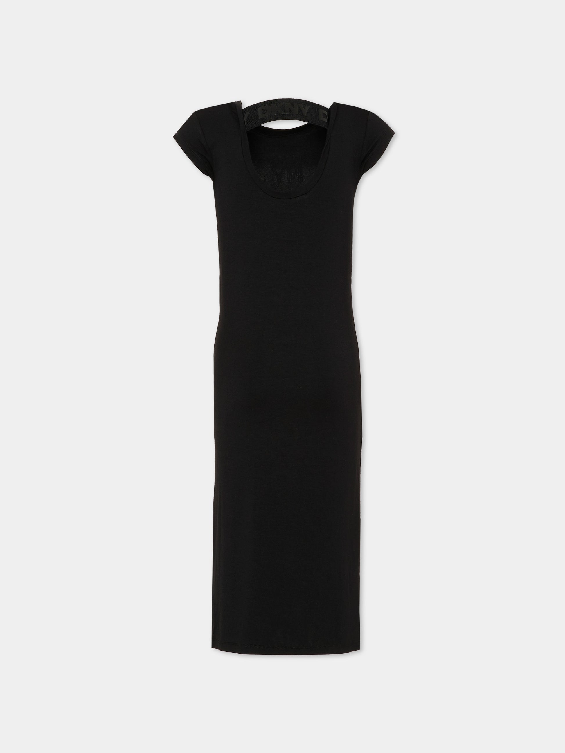 Vestito nero per bambina con logo,Dkny,D62697 09B
