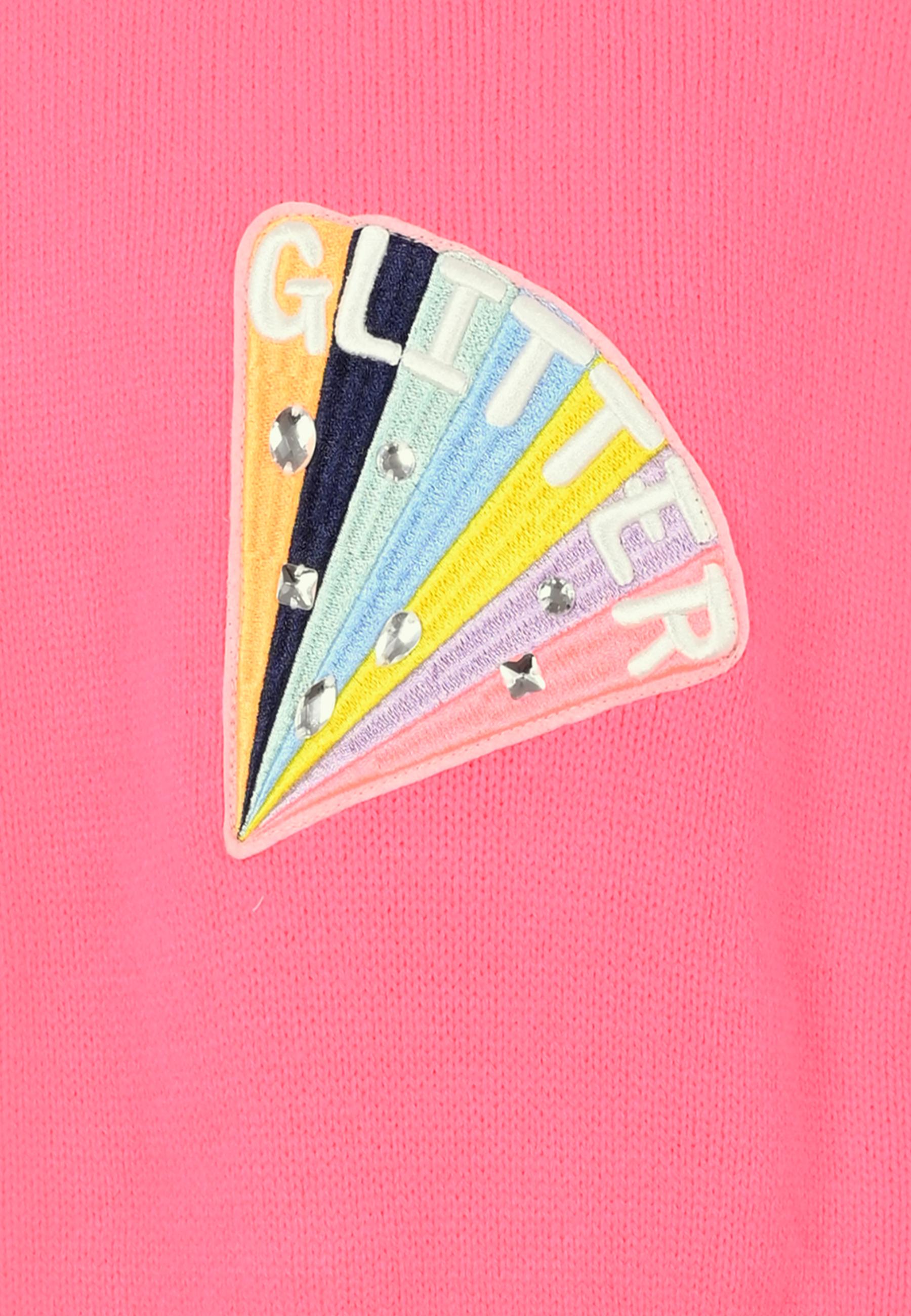 Maglione rosa fluo per bambina con ricamo e pietre,Billieblush,U20462 47A