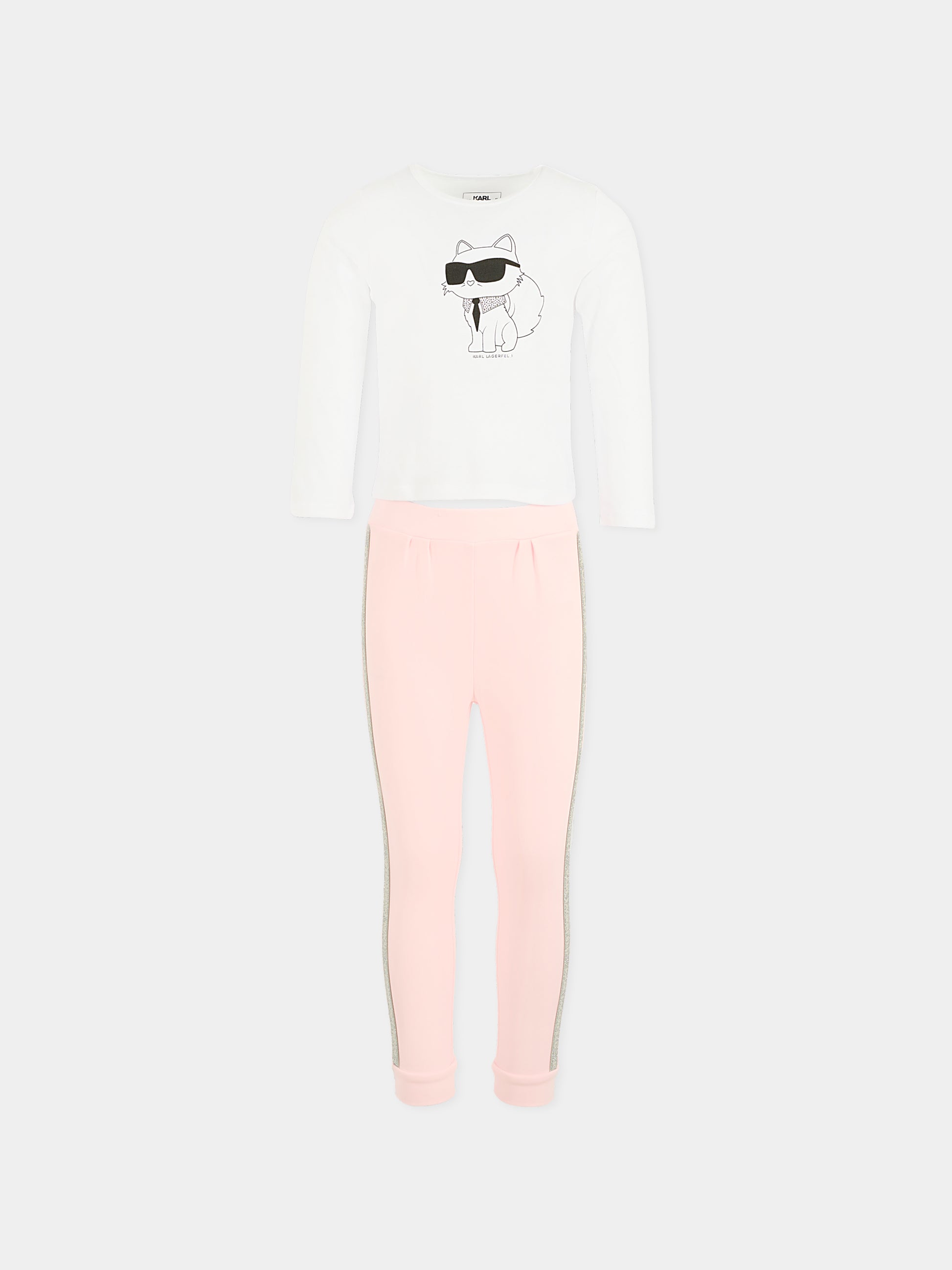 Completo rosa per bambina con stampa Choupette,Karl Lagerfeld Kids,Z30288 475