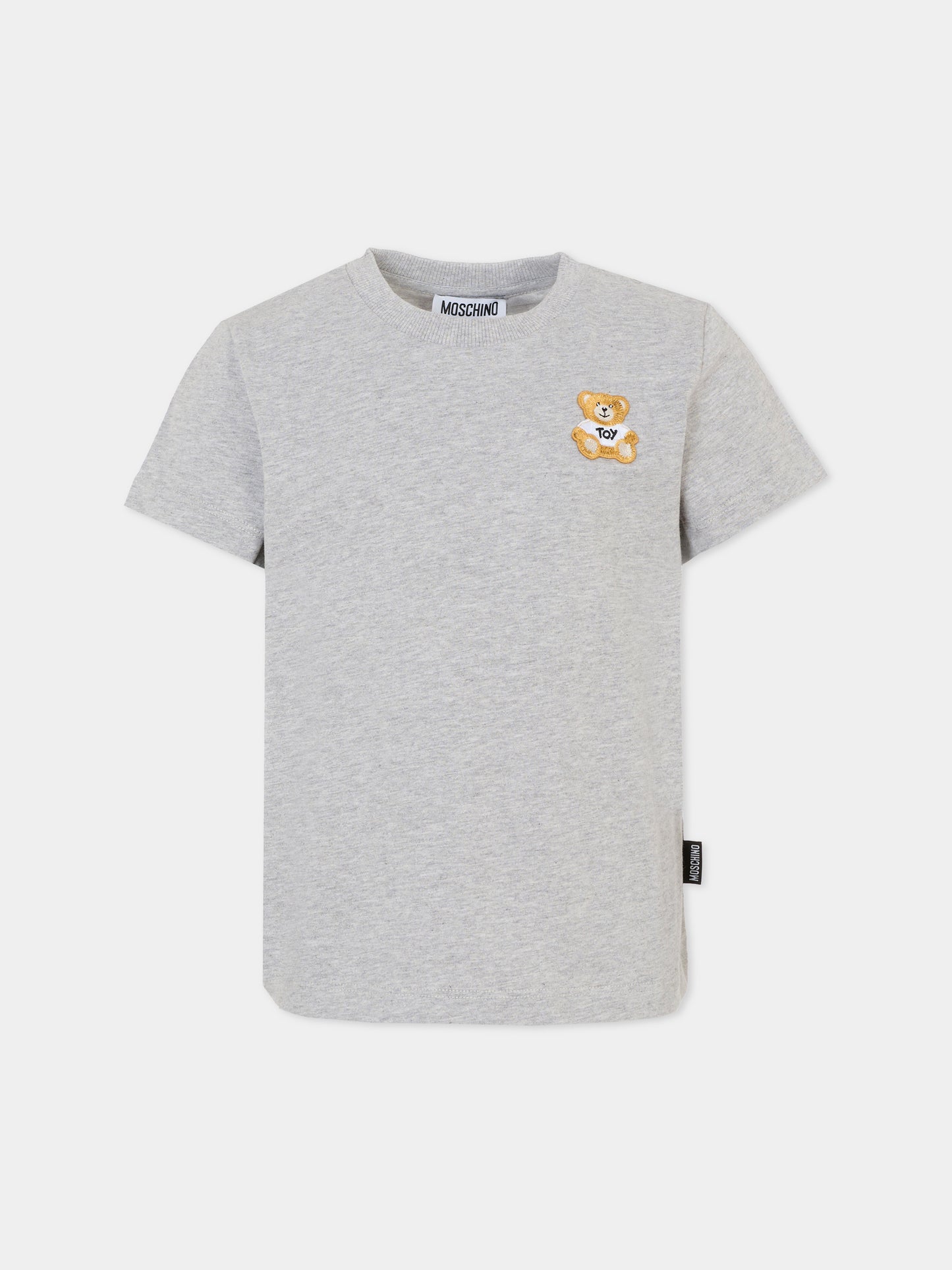 T-shirt grigia per bambini con patch Teddy Bear,Moschino Kids,H5M04K LAA02 60926