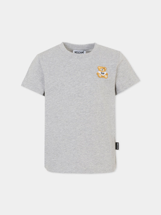 T-shirt grigia per bambini con patch Teddy Bear,Moschino Kids,H5M04K LAA02 60926