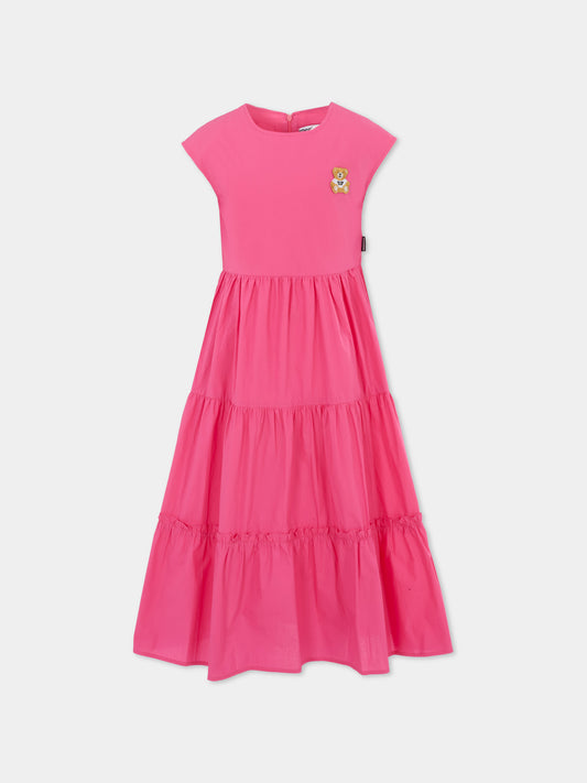 Vestito fucsia per bambina con Teddy Bear,Moschino Kids,HAV0EF LLA12 50533