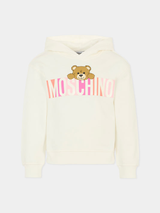 Felpa avorio per bambina con Teddy Bear,Moschino Kids,HPF07K LCA52 10063
