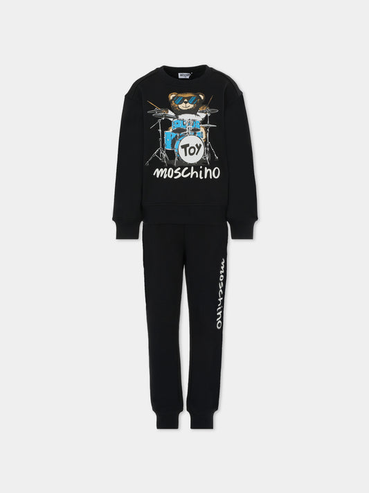 Completo nero per bambino con Teddy Bear e batteria,Moschino Kids,HUK047 LCA32 60100