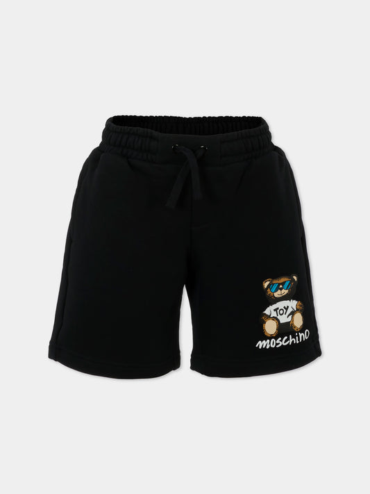 Shorts neri per bambino con Teddy Bear,Moschino Kids,HUQ02E LCA32 60100