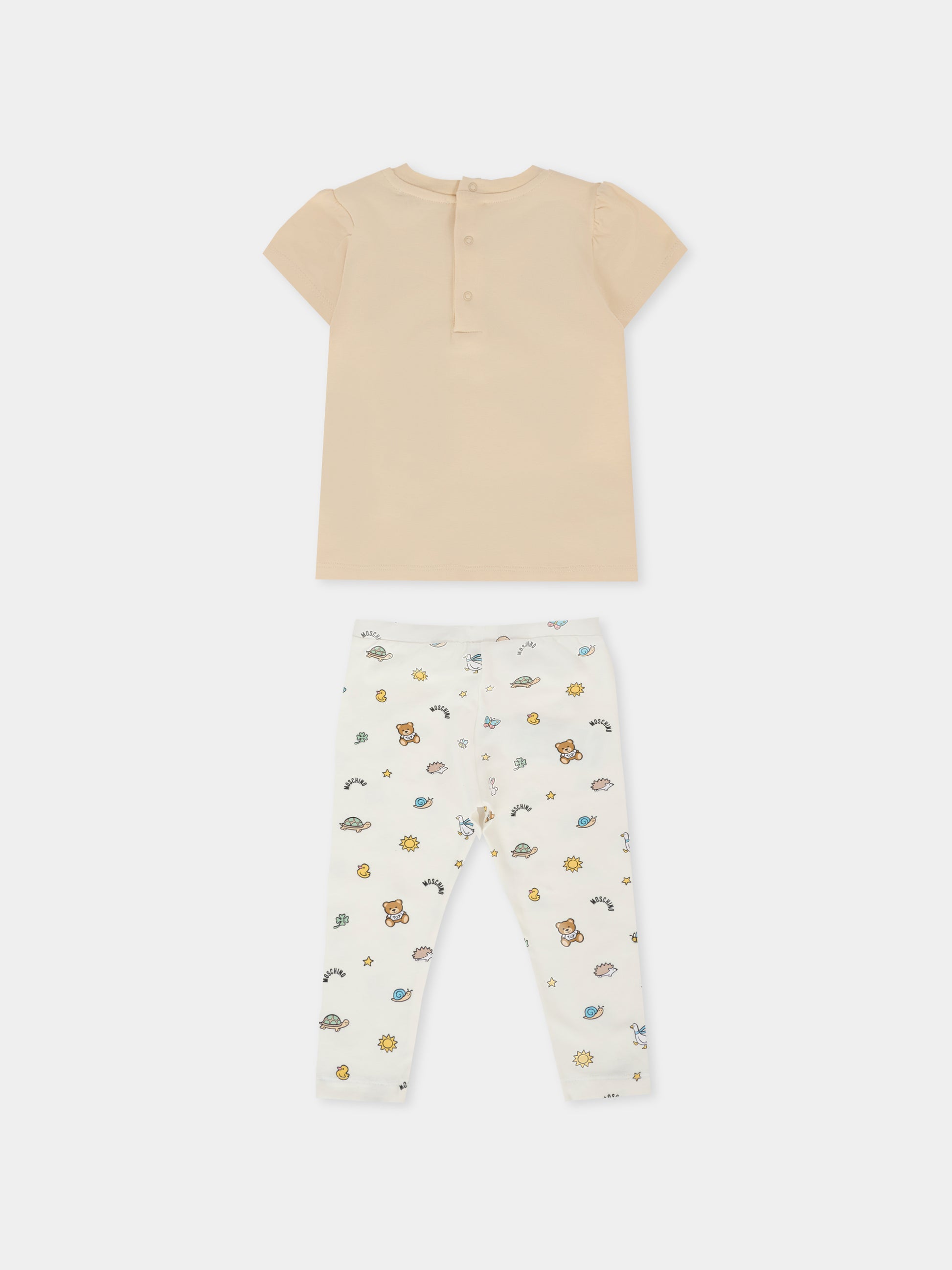 Completo beige per neonata con Teddy Bear e disegni,Moschino Kids,MDG01H LBB5E 20404