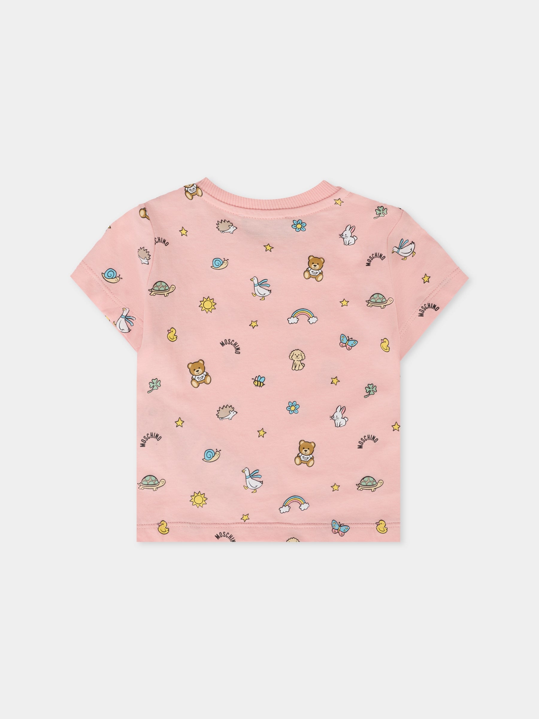 T-shirt rosa per neonata con Teddy Bear e disegni,Moschino Kids,MOM047 LABA6 83650