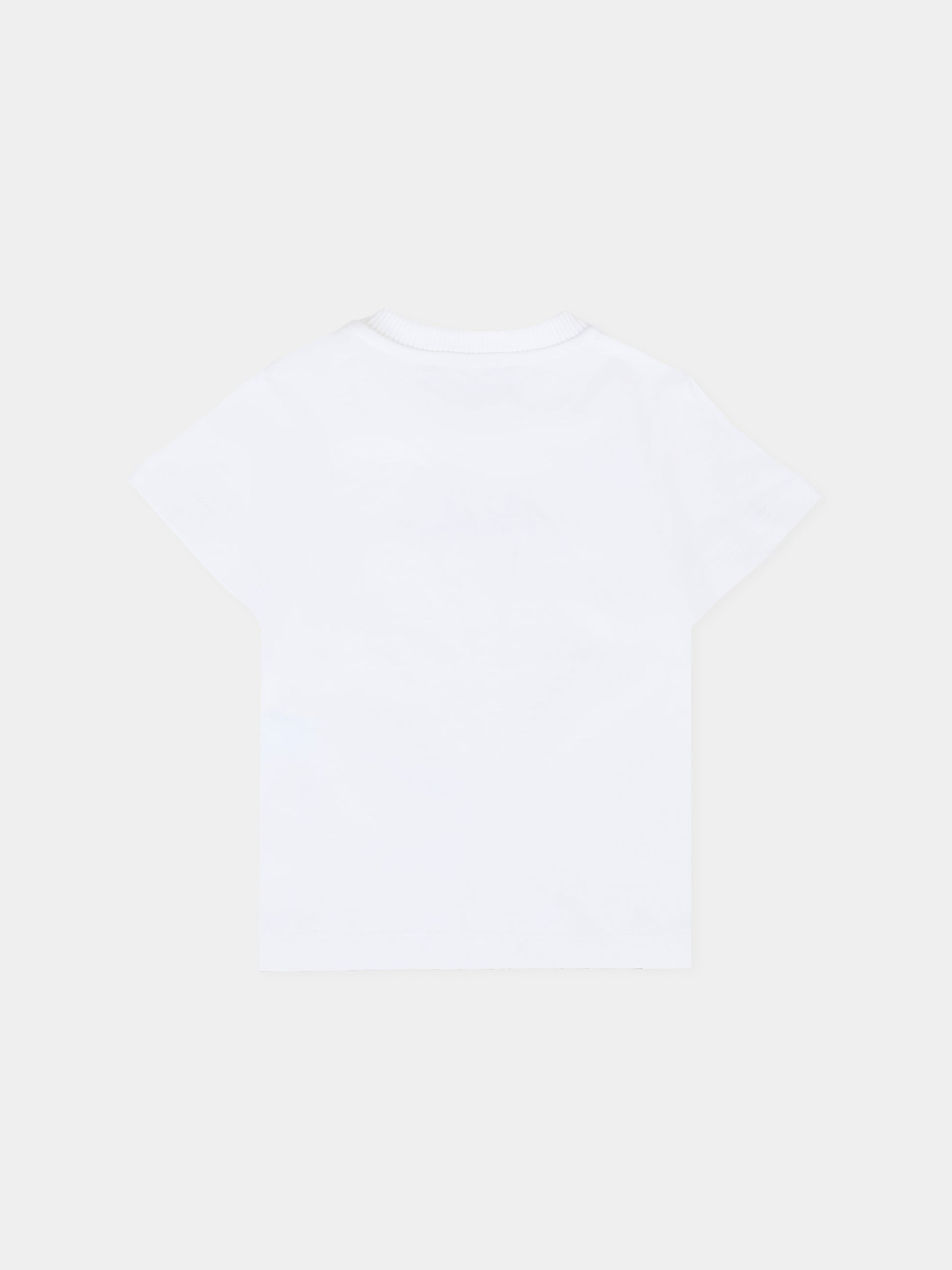 T-shirt bianca per neonata con logo ricamato,Moschino Kids,MQM047 LAA01 10101